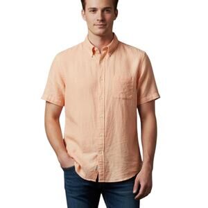 Brooks Brothers 1818 Regent Men’s XXL 100% Linen Button Down Shirt Orange Flawed